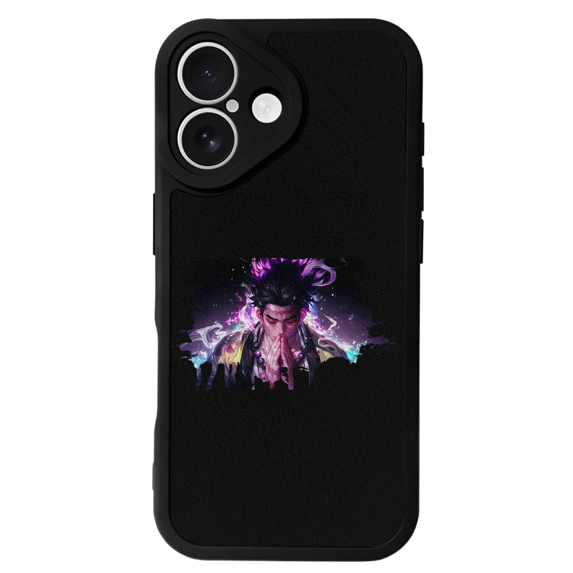 鬼滅の刃 グッズ,悲鳴嶼 行冥 - IPhone 16シリーズ対応 ・ シリコンスマホケース ・ レザー調 ・ 高精度フィット ・ 耐衝撃 ・ ワイヤレス充電対応 ・ 精密カット